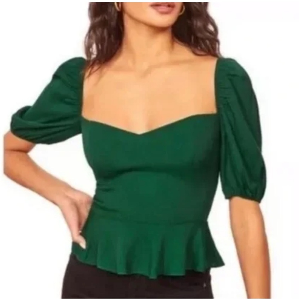 Reformation Aimee Sweetheart Blouse Emerald